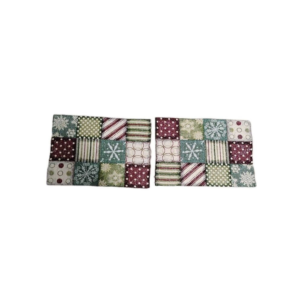 Placemats 2 Tapestry Snowflake Winter Patchwork Holiday Christmas Circles Stripe
